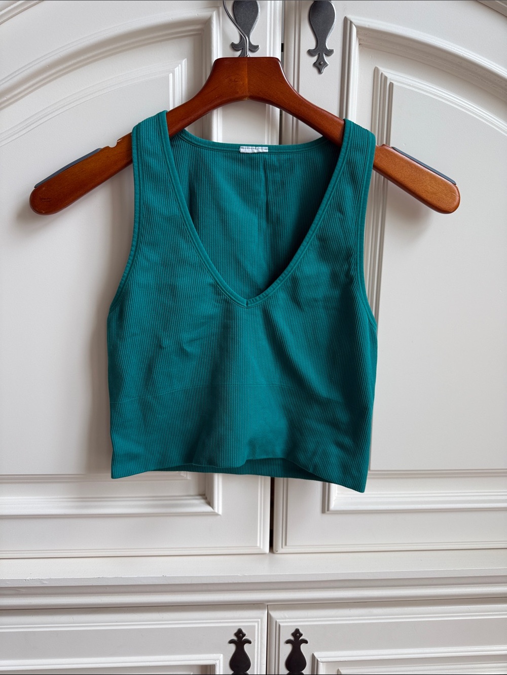 Athleta Ribbed V-Neck Crop Tank — Teal Green